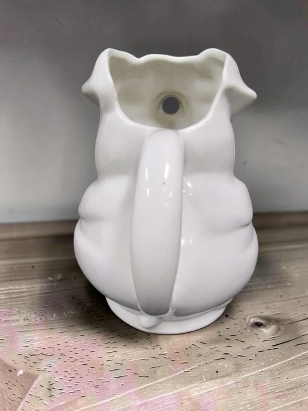 Vintage White Ceramic Pig Pitcher 10” Figural Hog Farmhouse Kitchen Jug